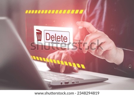 Deleting files from the system. Spam mail, electronic messages or personal data in computer systems. concept of technology and document management from laptop
