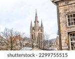 Delft, Netherlands - March 31, 2023: The iconic bell tower of the Old Church of Delft in the Netherlands
