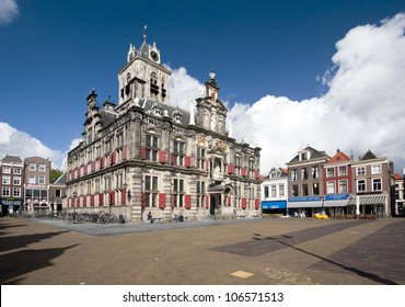 Delft, the Netherlands: market place, view of the city hall