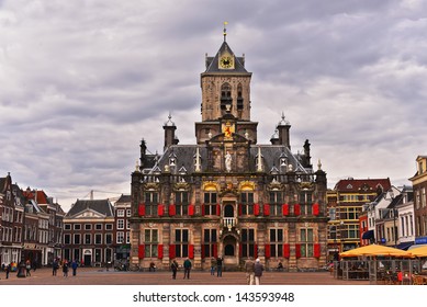 DELFT, NETHERLANDS-APRIL 14: A view of the City Hall of Delft, Netherlands on April 14. 2013. The City Hall in Delft is a Renaissance style building on the Market across from the Nieuwe Kerk.
