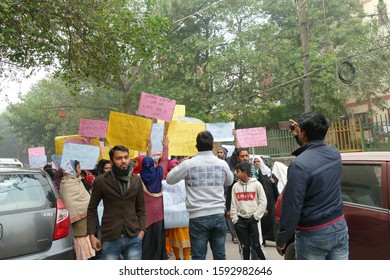 DELHI - DEC 19, 2019 - Women March To Protest The Citizenship Act  (CAB) In Nizamuddin Area Of Delhi, India