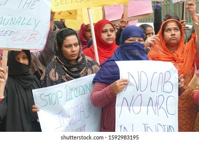 DELHI - DEC 19, 2019 - Women March To Protest The Citizenship Act  (CAB) In Nizamuddin Area Of Delhi, India