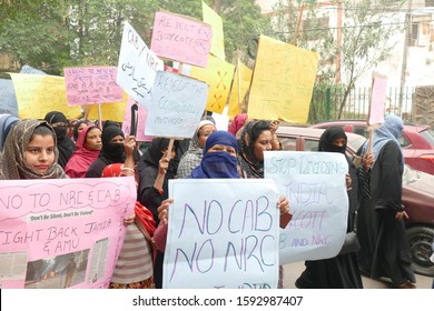 DELHI - DEC 19, 2019 - Women March To Protest The Citizenship Act  (CAB) In Nizamuddin Area Of Delhi, India