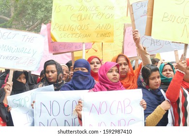 DELHI - DEC 19, 2019 - Women March To Protest The Citizenship Act  (CAB) In Nizamuddin Area Of Delhi, India