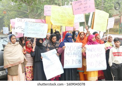 DELHI - DEC 19, 2019 - Women March To Protest The Citizenship Act  (CAB) In Nizamuddin Area Of Delhi, India