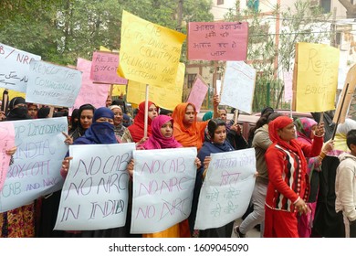 DELHI - DEC 19, 2019 - Women March To Protest The Citizenship Act  (CAB) In Nizamuddin Area Of Delhi, India