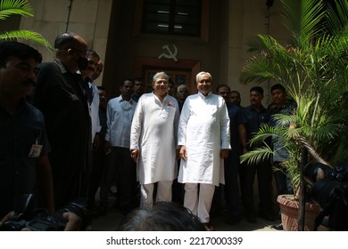 Delhi, India - 09-06-2022 - Bihar Chief Minister, Nitish Kumar And  General Secretary Of Communist Party Of India, Sitaram Yechury Addresses To Media Persons In New Delhi, IndiA.