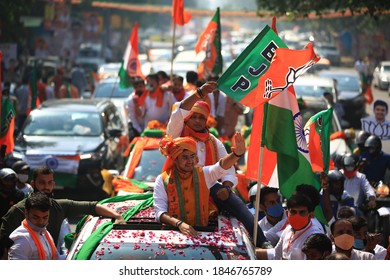 Delhi, India - 10/19/2020 - BJP MP Tejasvi Surya Holding A Roadshow Before Proceeding To BJP Headquarters To Assume Charge As Bhartiya Janta Yuva Morcha National President In New Delhi.