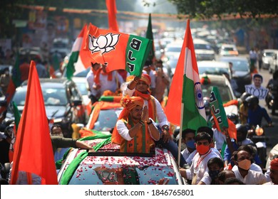 Delhi, India - 10/19/2020 - BJP MP Tejasvi Surya Holding A Roadshow Before Proceeding To BJP Headquarters To Assume Charge As Bhartiya Janta Yuva Morcha National President In New Delhi.