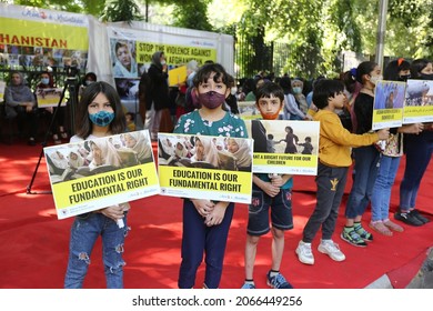 Delhi, - India, - 10-30-201 - Girlss Of Afghan Refugee Women Association During A Sit-in Protest Against The Violence Against Women In Afghanistan, At Jantar Mantar In New Delhi, Saturday