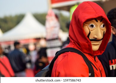 Delhi, India 2019 : Visitor In Constume Of A Character In Web Series Money Heist. .