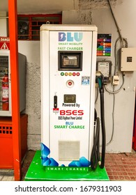 Delhi, India 2020: Electric Vehicle Charging Station In Delhi In Collaboration With BSES. Government Across The Globe Are Promoting Electric Vehicle To Reduce Dependency On Fossil Fuel