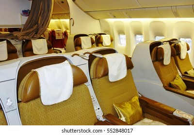 DELHI, INDIA -25 DEC 2016- Seats Inside The Business Class Cabin Of An Air India (AI) Plane. Air India Is A Member Of Star Alliance.