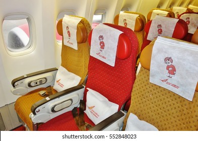 DELHI, INDIA -25 DEC 2016- Seats Inside The Cabin Of An Air India (AI) Plane. Air India Is A Member Of Star Alliance.