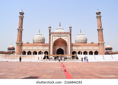 Delhi, India - April 15, 2022 : Unidentified Indian tourists visiting Jama Masjid during Ramzan season, in Delhi 6, India. Jama Masjid is the largest and perhaps the most magnificent mosque in India