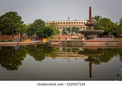 DELHI, INDIA, AUGUST 25, 2016: View Of The Indian Parliament, Also Known As Lok Sabha