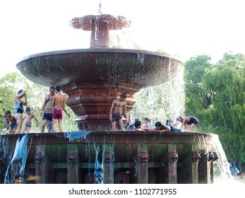 DELHI, INDIA - August 28, 2017: Indian People Swimming In The Pool At India Gate, Delhi, India.