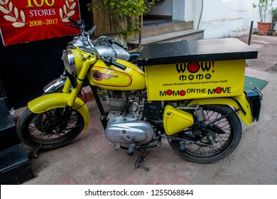 Delhi / India - Dec 2017: The Street Food Delivery Bike In Hauz Khas Village, A Tourist Attraction In Delhi.