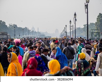 Delhi, India - December 27, 2015 - People Crowd In Delhi