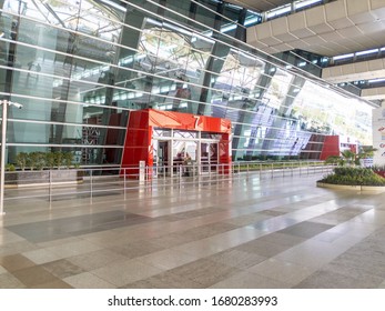 Delhi, India - March 2020: Empty Airport Due To Coronavirus Scare. Airport Departures At Height Of Corona Virus COVID 19. Last Flights Before International Travel Flight Bans. New Delhi Arrivals