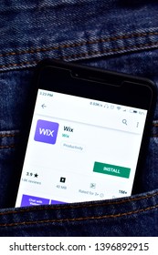 Delhi, india, May 13, 2019: wix web development platform application on smartphone, wix app on playstore