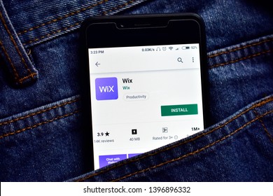 Delhi, india, May 13, 2019: wix web development platform application on smartphone, wix app on playstore