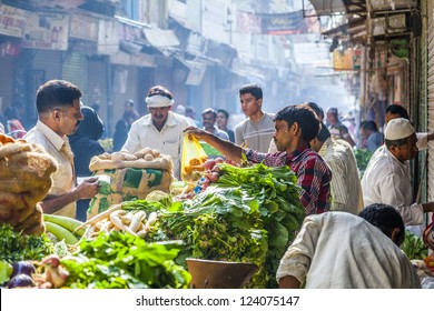 DELHI, INDIA - OCT 16: Chawri Bazar Is A Specialized Wholesale Market Of Food And Vegetables On Oct 16, 2012 In Delhi, India. Established In 1840 It Was The First Wholesale Market Of Old Delhi.