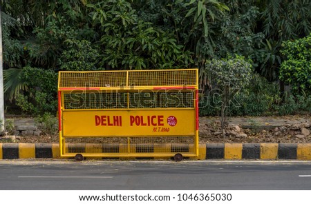 Delhi India Police Traffic Barricades on the side of the Road