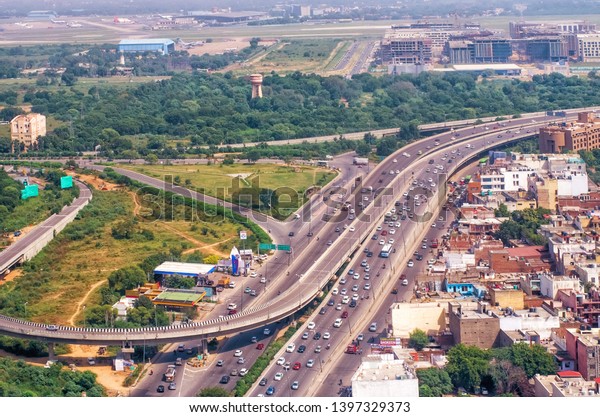 Delhi, India - September 18, 2013: Top view of\
Delhi, India. Delhi is the second largest (after Mumbai) city of\
India, which has the status of a Union territory (National Capital\
Territory of Delhi).
