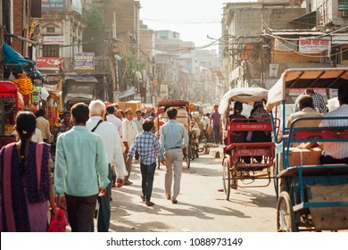 Delhi, India - September 18, 2014: Crowd Of People On The Street Of Chandni Chowk In Old Delhi, India On September 18, 2014.