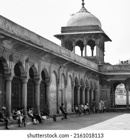 Delhi, India-April 15,2022: Unidentified Indian tourist visiting Jama Masjid during Ramzan season in Delhi 6, India. Jama Masjid is largest and perhaps most magnificent mosque in India Black and White