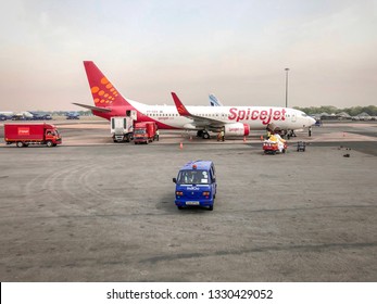 Delhi: May 2018: SpiceJet Airplane At Delhi Airport.