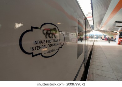 Delhi,India Jan 2 2019: Vande Bharat Train, A Newly Launched Modern Train By Indian Railways. It Is A Most Premium Trains In India. Made In Integral Coach Factory.