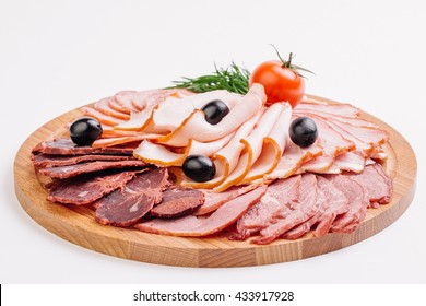 Deli Meat On Plate On White Background