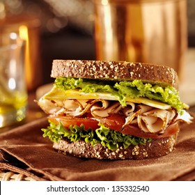 deli meat sandwich with turkey close up shot with selective focus - Powered by Shutterstock