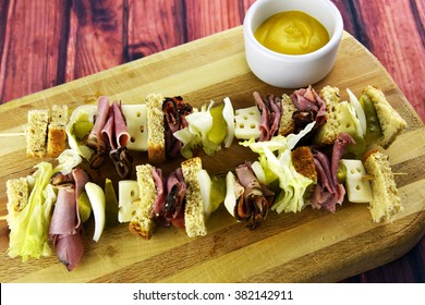 Deli Pastrami Kabob Sandwich With Swiss Cheese