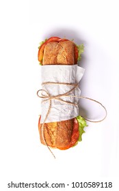 Deli Sandwich Isolated In White Background. Top View