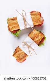Deli Sandwiches In Paper Wrap /top View