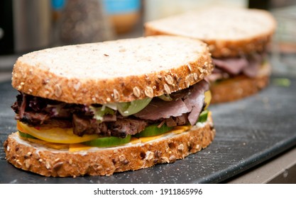 Deli Sliced Roast Beef On Cracked Whole Wheat Bread