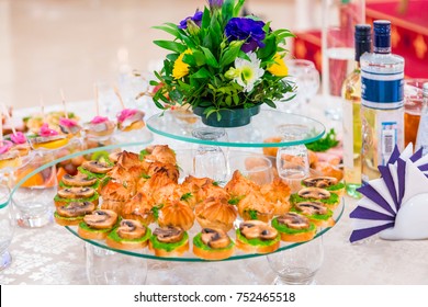 Delicacies And Snacks At The Banquet. Corporate Event. Outside Catering. Buffet.