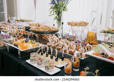 Delicacies and snacks at the buffet or banquet. Catering.snacks on the table at the holiday. banquet snacks. canapes. catering