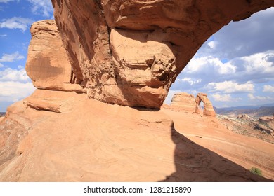 Delicate Arch seen through another arch, Arches National Park, Utah, USA