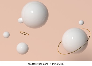 Delicate background for beauty advertising. Delicate pink background with white spheres. Pastel pink color background. Abstract background for banner
