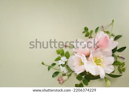 Delicate blooming festive white begonia and light pink rose flowers, blossoming flower soft pastel background, wedding bouquet floral card, selective focus