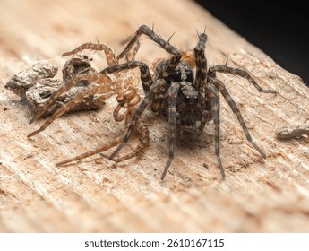 A delicate capture of a wolfspider that has freshly molted. Ideal for nature themes. 