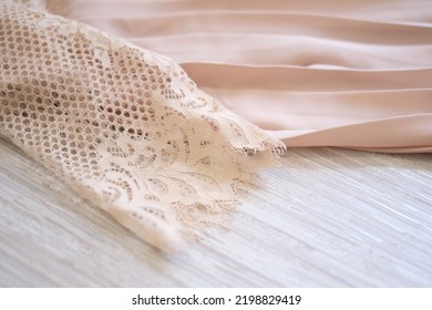 Delicate Lace Dress. Soft Pink Fabric In Pastel Colors.