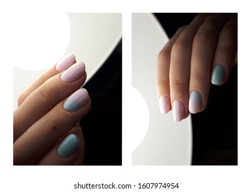 delicate nails blue   pink color and gradient design