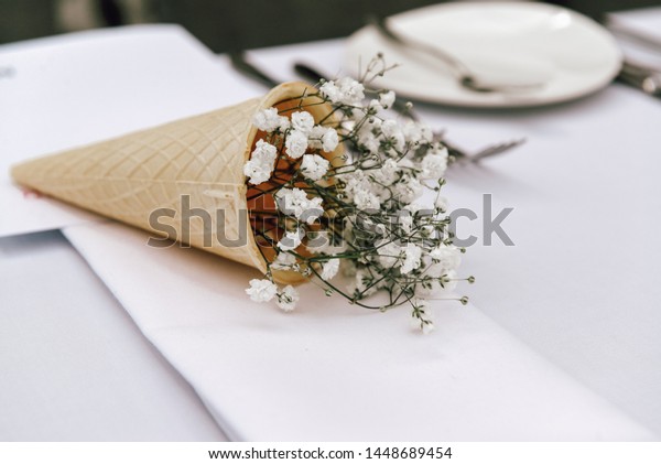 Delicate White Gypsophila Flowers Ice Cream Stock Photo Edit Now