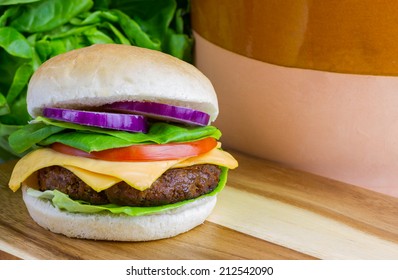 Delicious Aberdeen Angus Burger On Oak Board