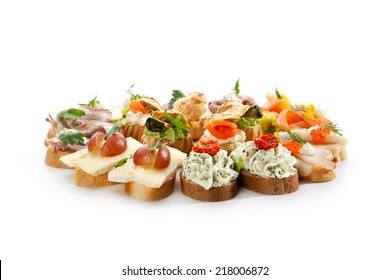 Delicious Appetizer Canapes Isolated Over White